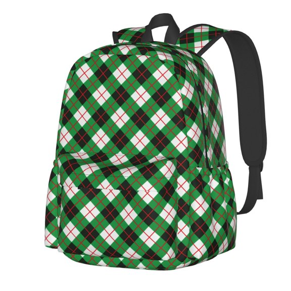 Rateoe Green Argyle Plaid Pattern Student Backpack,Backpack for School,Lightweight Bag,Travel Backpack,Outdoor Backpack,Large Capacity Backpack