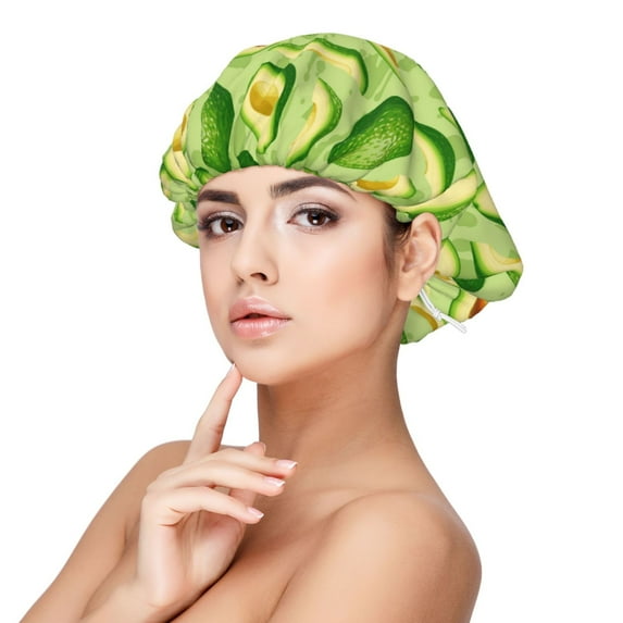Rateoe Green Avocado Pattern Silk Satin Hair Bonnet for Sleeping, Adjustable Sleep Cap Turban for Women , Curly Straight Hair Long Large Braid
