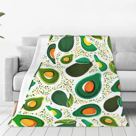 Rateoe Green Avocado Print Fuzzy Fleece Throw Blanket Extra Large,Super Soft,Fluffy and Warm Blankets for Couch,Bed,All Season Use (60"x50")