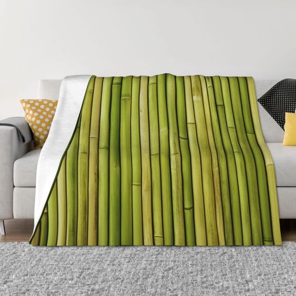 Rateoe Green Bamboo Fence Pattern Flannel Throw Blanket, Ultra-soft Blanket for Bed, Couch, Car, Hypoallergenic Anti-pilling blanket-