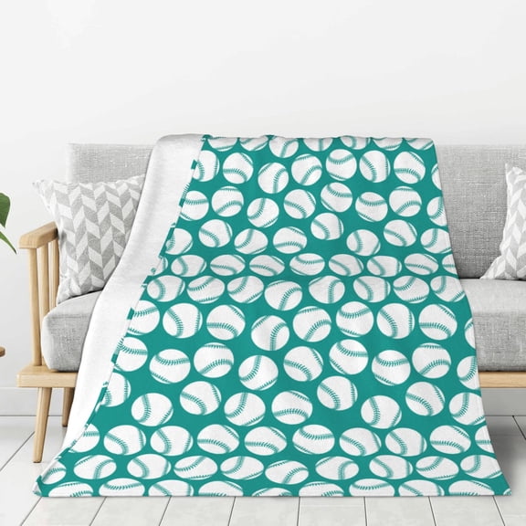 Rateoe Green Baseball Pattern Flannel Throw Blanket, Ultra-soft Blanket for Bed, Couch, Car, Hypoallergenic Anti-pilling blanket-60"x50"(Vertical)