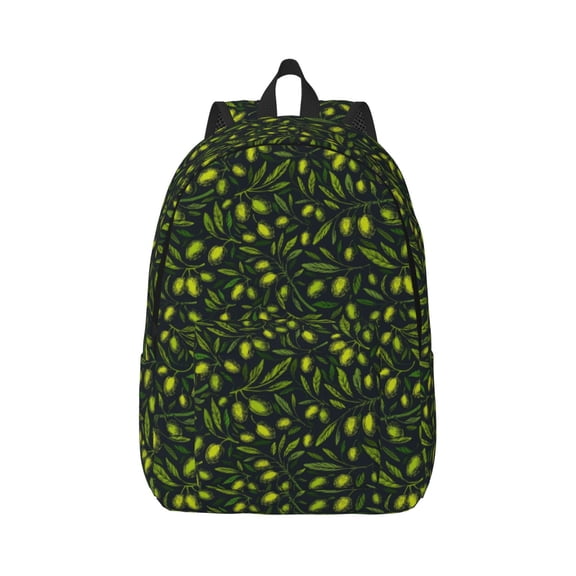 Rateoe Green Branch Olive Pattern Canvas College Laptop Backpack,Travel Daypack,Durable Rucksack Travel Notebook Bag School Backpack Book Bag for Men Women-Small