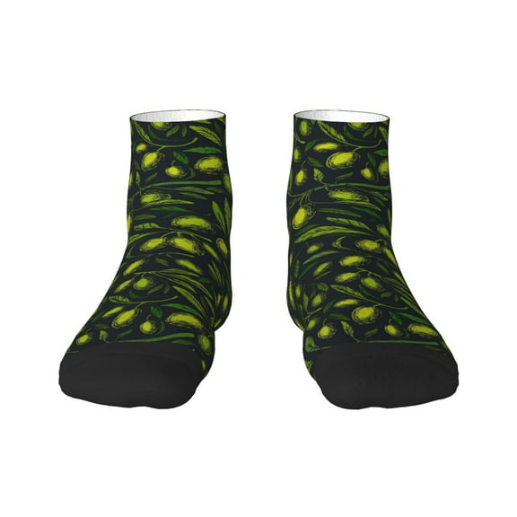Rateoe Green Branch Olive Pattern Quarter Crew Socks,Toe Seamed Ankle Socks,Cotton Cushioned Breathable Athletic Crew Sports Socks