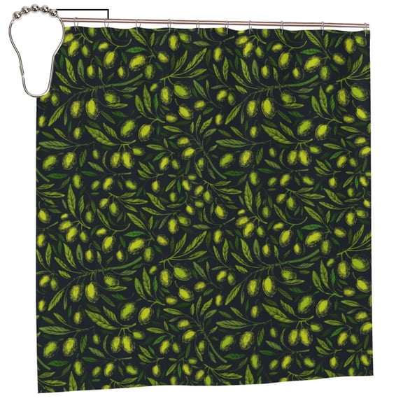 Rateoe Green Branch Olive Shower Curtain - Fancy Bathroom Shower Curtain Sets - Waterproof Shower Curtain with Hooks with 12 Plastic Hooks 72x72 Inches
