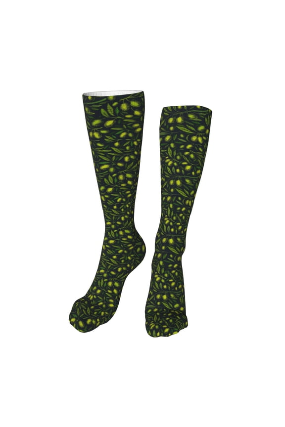Green Branch Olive print Women's Men's Novelty 20in Crew Socks Cotton Socks Knee High Socks for Walking,Running,Nurses,Pregnancy-One Size