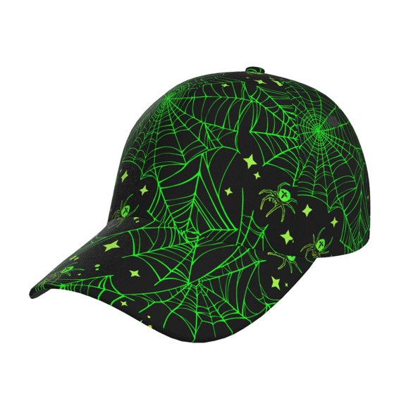 Rateoe Green Bright Web with Spiders Pattern Baseball Cap Outdoor Cap Mountain Dad Hat - Unstructured Soft Cotton Cap-Adjustable UV Protection Cap