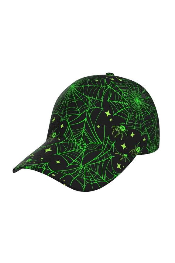 Green Bright Web with Spiders Pattern Baseball Cap Outdoor Cap Mountain Dad Hat - Unstructured Soft Cotton Cap-Adjustable UV Protection Cap