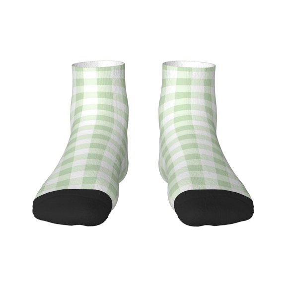 Rateoe Green Checkboard Pattern Quarter Crew Socks,Toe Seamed Ankle Socks,Cotton Cushioned Breathable Athletic Crew Sports Socks