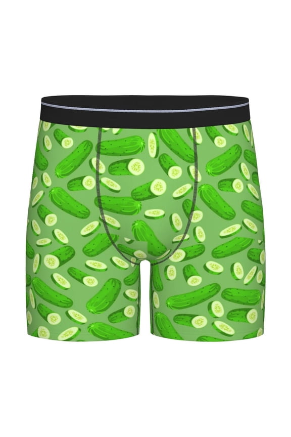 Green Cucumber Print Men’s Underwear Boxer Briefs Soft Comfortable Underwear Boxer Briefs, Long Leg Briefs,Anti-chafing Boxer Briefs