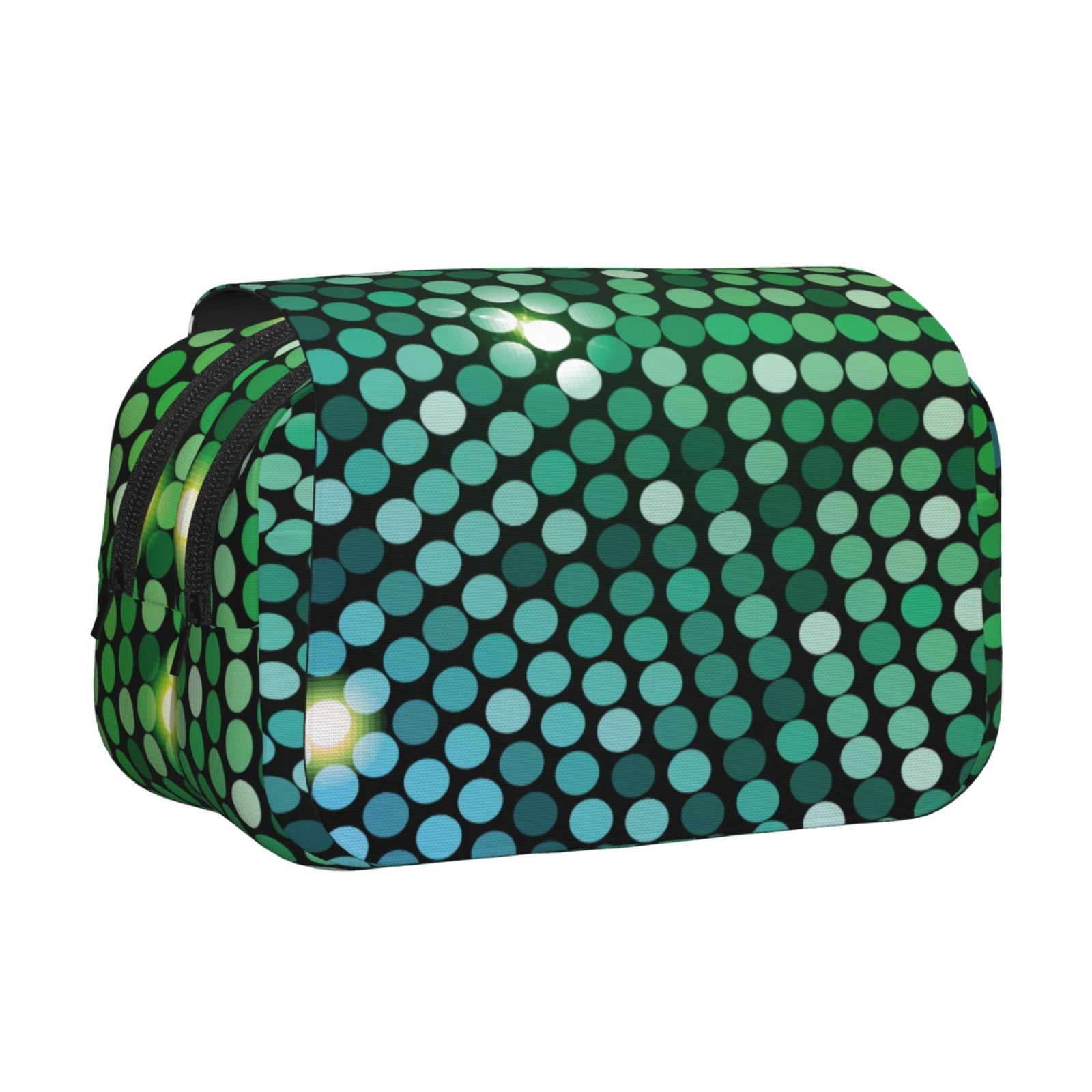 Rateoe Green Disco Lights Pattern Double Clamshell Pen Case, Storage Organizer with Two Zipper Compartments– Holds Up to 50 Pencils & Pens