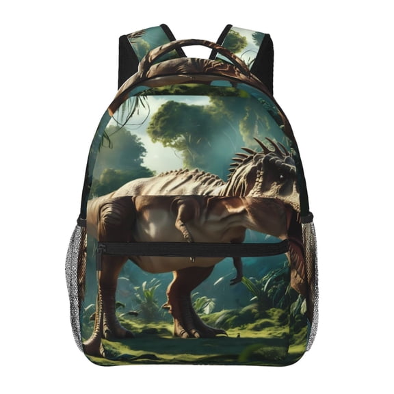 Rateoe Green Forest Dinosaur Pattern Casual Backpack for School, Work, Travel – Adjustable Straps, Multiple Compartments – Ergonomic Design, Fits Laptops and Tablets
