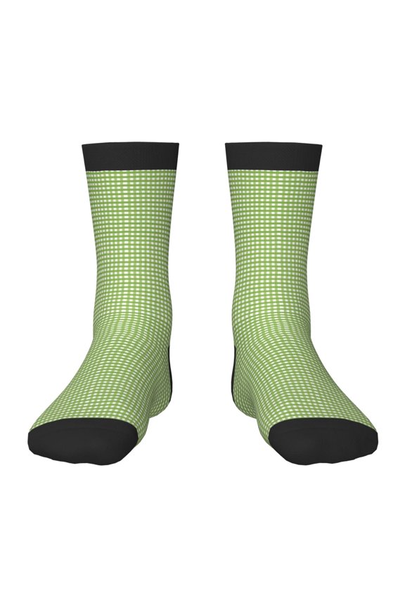 Green Gingham Pattern Children's Socks, Socks Gifts ,kids Crew Soft Cotton Socks , Moisture-Wicking, Durable, Ideal for Daily Wear & Sports