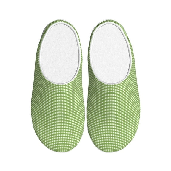 Rateoe Green Gingham Print Women's Men's Cotton Knit Slippers Lightweight Memory Foam Indoor House Shoes with Anti-Skid Sole-37/38