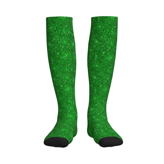 Rateoe Green Glitter Compression Socks for Women and Men 20-30mmHg-Circulation Support Socks Knee High Nurse Pregnant Running Medical and Travel Athletic