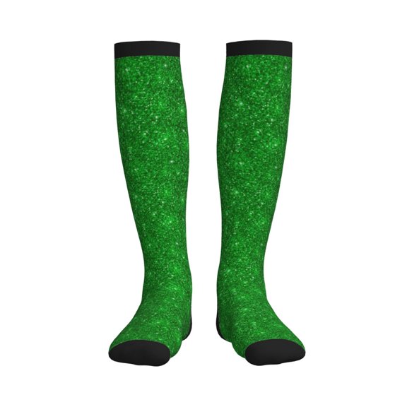Rateoe Green Glitter Compression Socks for Women and Men 20-30mmHg-Circulation Support Socks Knee High Nurse Pregnant Running Medical and Travel Athletic