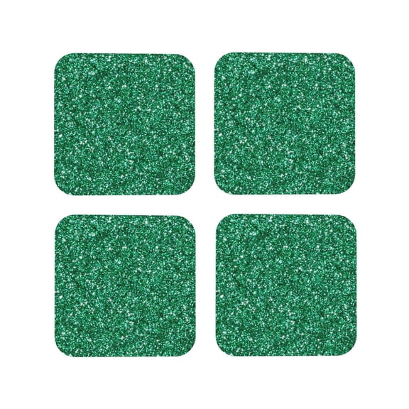 Rateoe Green Glitter Drawing Drink Coasters Set of 4 Leather Coasters Spill Protection for Table Desk,Durable and Non Slip Leather Coaster ,4 Inches Drink Mats-Square