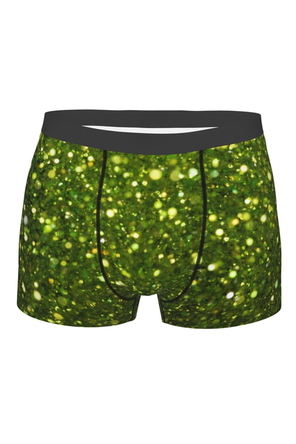 Green Glitter Sparkle Mens Boxer Briefs Poly Spandex Performance Boxer Briefs Underwear Hem Boxer Briefs - Large
