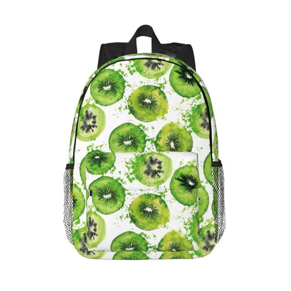 Rateoe Green Kiwi Pattern Student Backpack Water-resistant Backpack 15-inch Laptop Backpack Lightweight Adjustable School Backpack