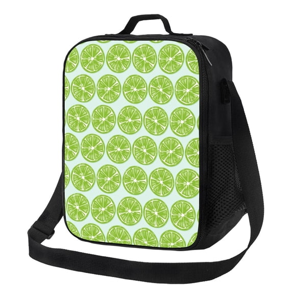 Rateoe Green Lemon Slices Lunch Bag Reusable Lunch Box with Shoulder Straps for Men Women Insulated Portable Lunchbox for adults Suitable for School Work Picnic