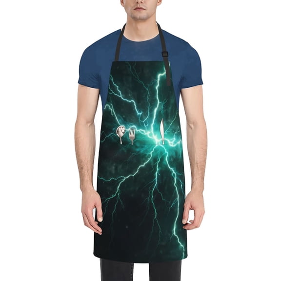 Rateoe Green Lightning Flash Aprons with Pocket,Men Womens Aprons Waterproof Adjustable Cooking Aprons for Kitchen Gardening and Salon