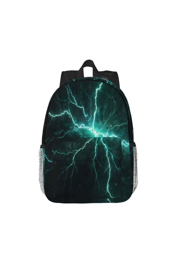 Green Lightning Flash Pattern Student Backpack Water-resistant Backpack 15-inch Laptop Backpack Lightweight Adjustable School Backpack