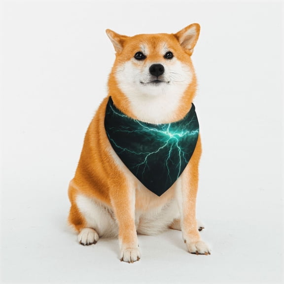 Rateoe Green Lightning Flash Print Pet Scarf for Dogs and Cats – Stylish Reflective Design, Breathable & Durable Pet Bandana with Quick-Release Buckle-Medium