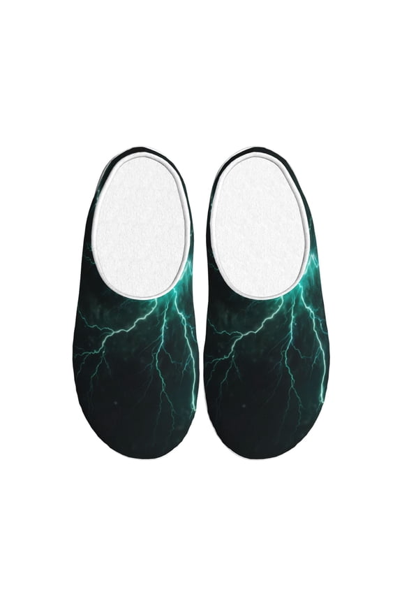Green Lightning Flash Print Women's Men's Cotton Knit Slippers Lightweight Memory Foam Indoor House Shoes with Anti-Skid Sole-37/38