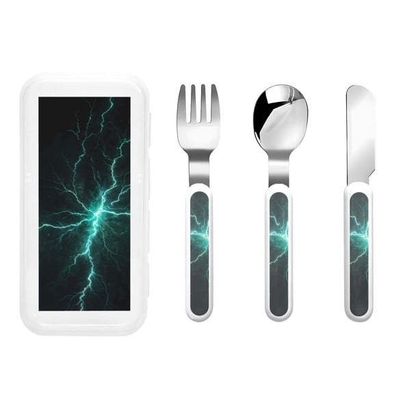 Rateoe Green Lightning Flash for Stainless Steel Kids Silverware Set - Child and Toddler Safe Flatware - Children's Knife, Fork And Spoon Set