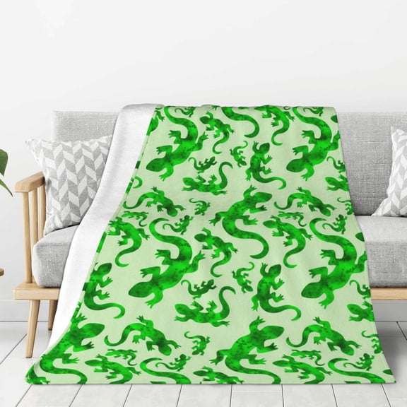 Rateoe Green Lizard Pattern Flannel Throw Blanket, Ultra-soft Blanket for Bed, Couch, Car, Hypoallergenic Anti-pilling blanket-60"x50"(Vertical)