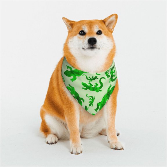 Rateoe Green Lizard Print Pet Scarf for Dogs and Cats – Stylish Reflective Design, Breathable & Durable Pet Bandana with Quick-Release Buckle-Small