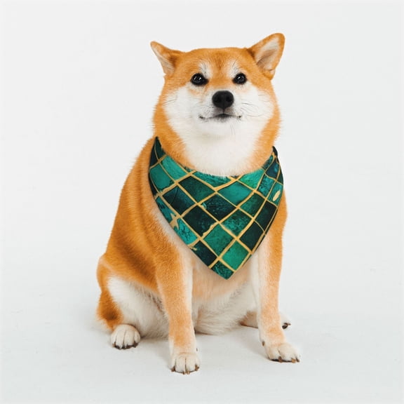 Rateoe Green Mosaic Glass Print Pet Scarf for Dogs and Cats – Stylish Reflective Design, Breathable & Durable Pet Bandana with Quick-Release Buckle-Medium
