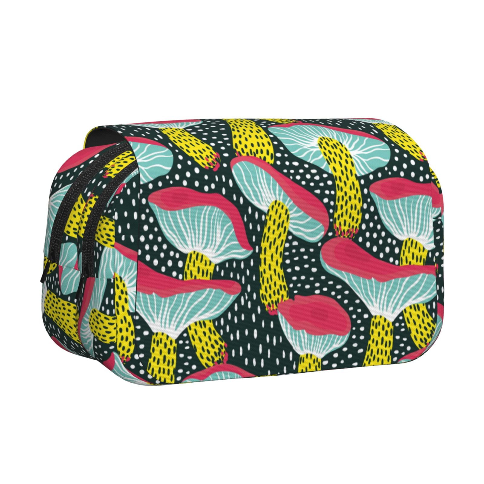 Rateoe Green Mushroom Pattern Double Clamshell Pen Case, Storage Organizer with Two Zipper Compartments– Holds Up to 50 Pencils & Pens