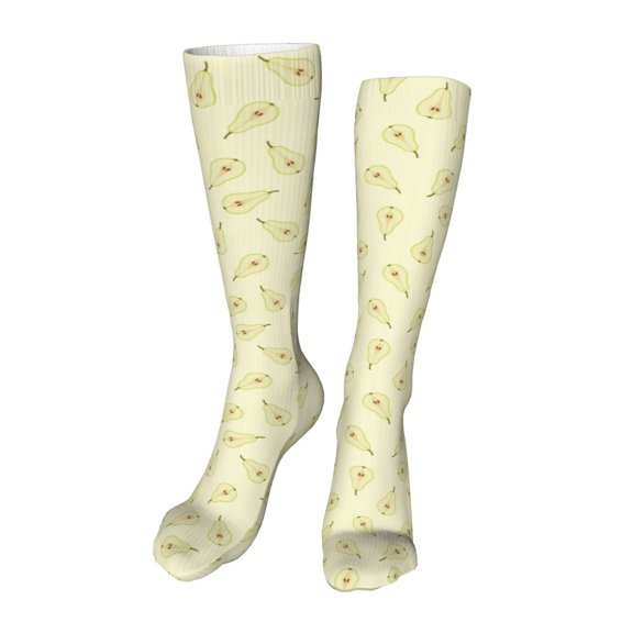 Rateoe Green Pears print Women's Men's Novelty 20in Crew Socks Cotton Socks Knee High Socks for Walking,Running,Nurses,Pregnancy-One Size