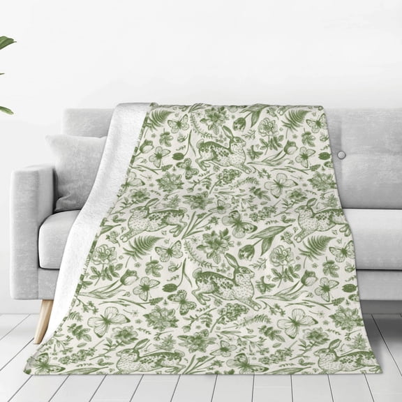 Rateoe Green Rabbit Print Fuzzy Fleece Throw Blanket Extra Large,Super Soft,Fluffy and Warm Blankets for Couch,Bed,All Season Use (50"x40")