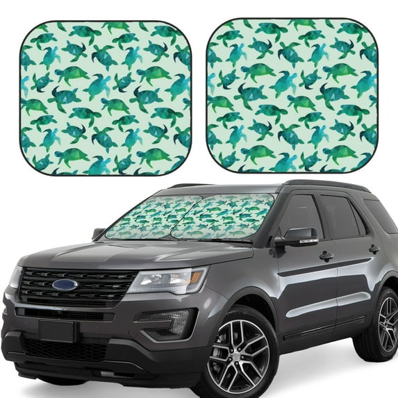 Rateoe Green Sea Turtle Pattern 2 Piece Car Windshield Sun Shade Foldable | Front Windshield Shade for Sun, Heat and UV Rays | Sunshade for Car Front Window-Small