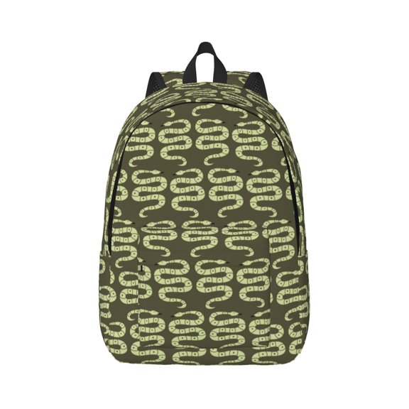 Rateoe Green Snake Pattern Canvas College Laptop Backpack,Travel Daypack,Durable Rucksack Travel Notebook Bag School Backpack Book Bag for Men Women-Medium