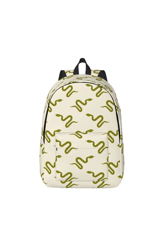 Green Snake Pattern Canvas College Laptop Backpack,Travel Daypack,Durable Rucksack Travel Notebook Bag School Backpack Book Bag for Men Women-Medium