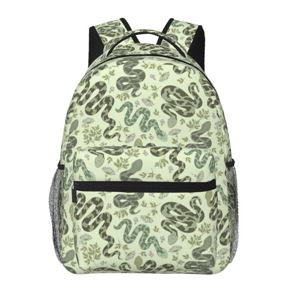 Rateoe Green Snake Pattern Casual Backpack for School, Work, Travel Adjustable Straps, Multiple Compartments Ergonomic Design, Fits Laptops and Tablets