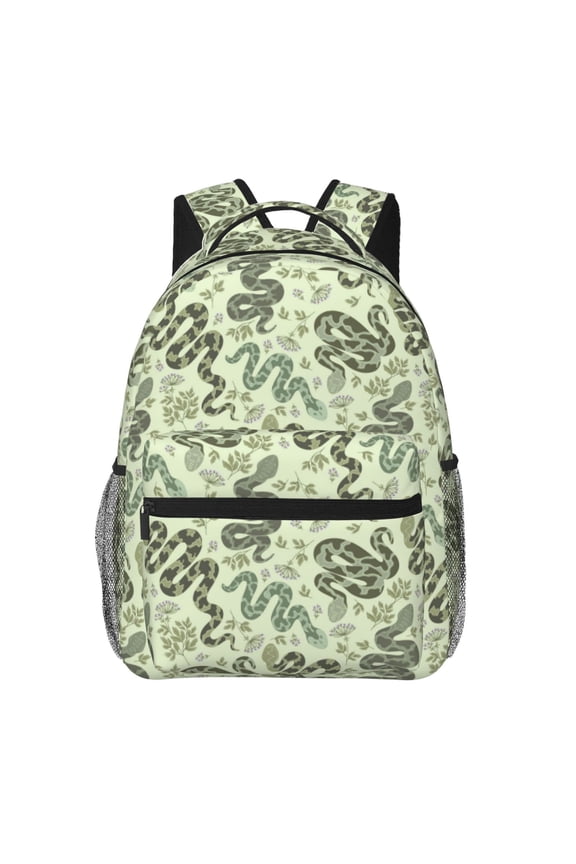 Green Snake Pattern Casual Backpack for School, Work, Travel Adjustable Straps, Multiple Compartments Ergonomic Design, Fits Laptops and Tablets
