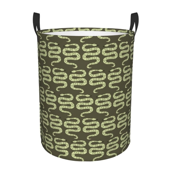 Rateoe Green Snake Pattern Round Laundry Hamper Basket, Tall Hamper Basket for Blanket Storage, Nursery Clothes Hamper for Laundry in Bedroom and College Dorm-Small