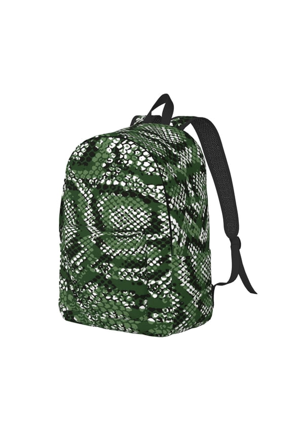 Green Snakeskin Pattern Durable Canvas Backpack for Men & Women – Stylish & Lightweight – Adjustable Straps, Multiple Pockets – Fits 15-17 Inch LaptopsSmall
