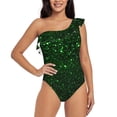 thumbnail image 1 of Rateoe Green Sparkling Pattern Women One Piece Swimsuits Tummy Control One Shoulder Bathing Suits Ruffle Swimwear-Small, 1 of 6