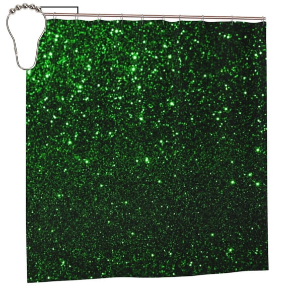 Rateoe Green Sparkling Shower Curtain - Fancy Bathroom Shower Curtain Sets - Waterproof Shower Curtain with Hooks with 12 Plastic Hooks 72x72 Inches