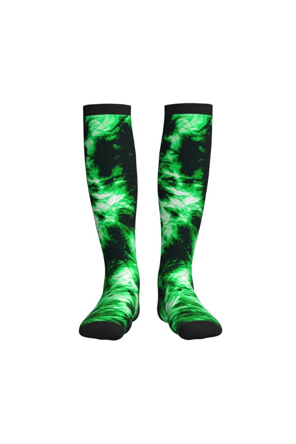 Green Tie Dye Compression Socks for Women and Men 20-30mmHg-Circulation Support Socks Knee High Nurse Pregnant Running Medical and Travel Athletic