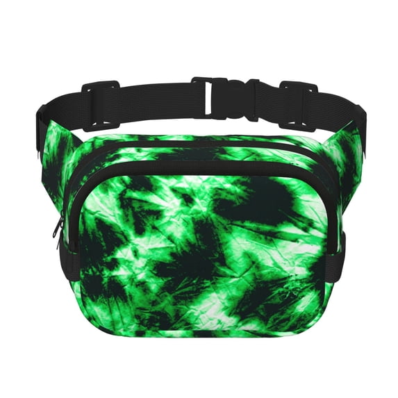 Rateoe Green Tie Dye Print Fanny Pack Belt Bag for Women and Men, Square Double-Layer Waterproof Waist Pack with Adjustable Strap for Hiking, Jogging, Cycling
