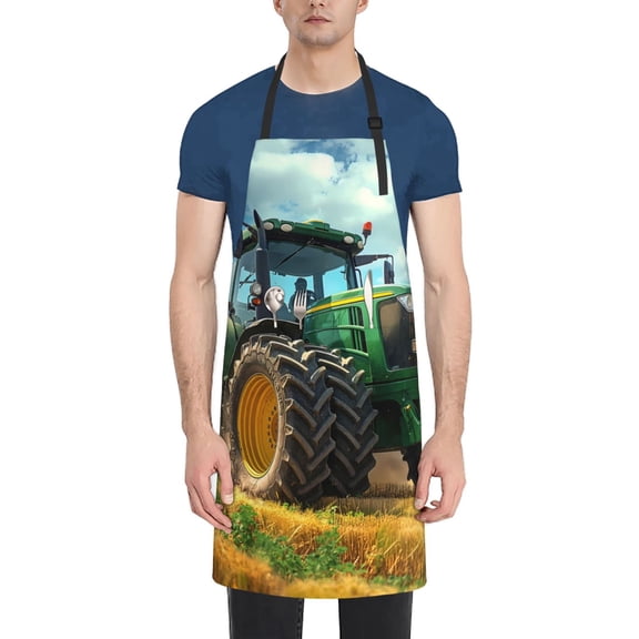 Rateoe Green Tractor Field Aprons with Pocket,Men Womens Aprons Waterproof Adjustable Cooking Aprons for Kitchen Gardening and Salon