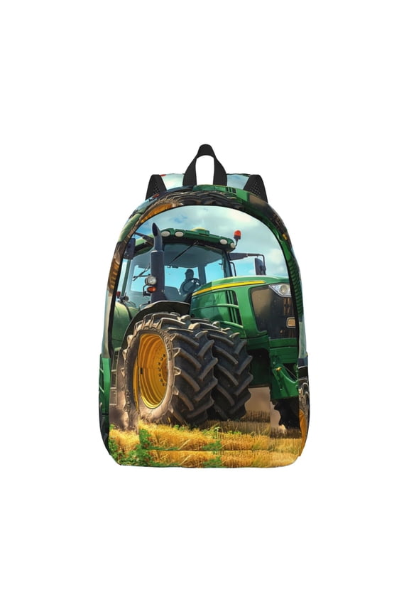 Green Tractor Field Pattern Canvas College Laptop Backpack,Travel Daypack,Durable Rucksack Travel Notebook Bag School Backpack Book Bag for Men Women-Small