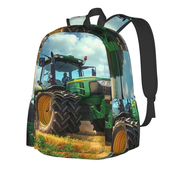 Rateoe Green Tractor Field Pattern Student Backpack,Backpack for School,Lightweight Bag,Travel Backpack,Outdoor Backpack,Large Capacity Backpack