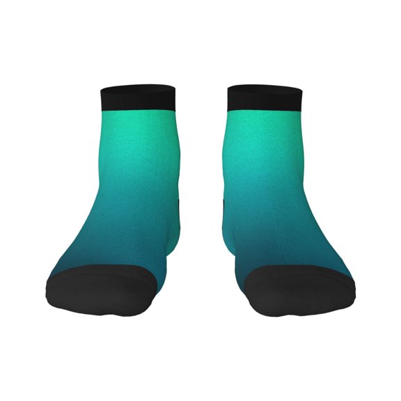 Rateoe Green Turquoise Teal Pattern Quarter Crew Socks,Toe Seamed Ankle Socks,Cotton Cushioned Breathable Athletic Crew Sports Socks