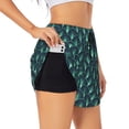 thumbnail image 1 of Rateoe Green Vintage Peacock Printed 2 in 1 Women's Workout Shorts for Athletic Gym Running Shorts with Phone Pockets-Large, 1 of 7